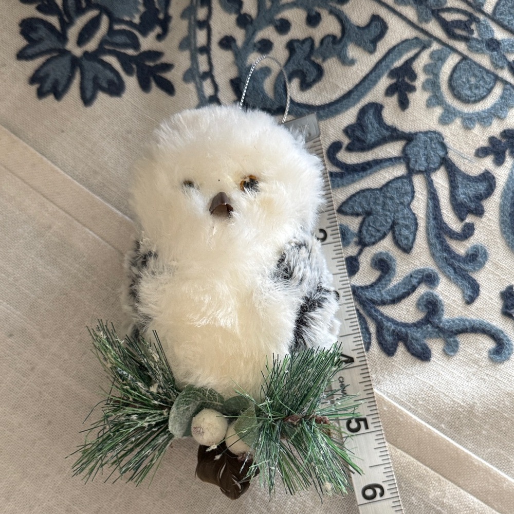 Plush Owl Ornament with Green Accents